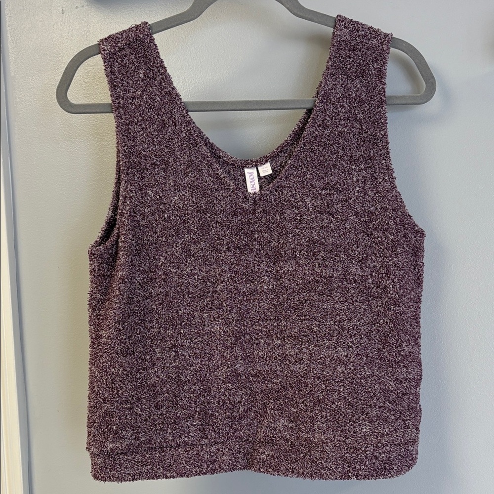 Deep Plum Plush V-Neck Cropped Tank Top Sz L